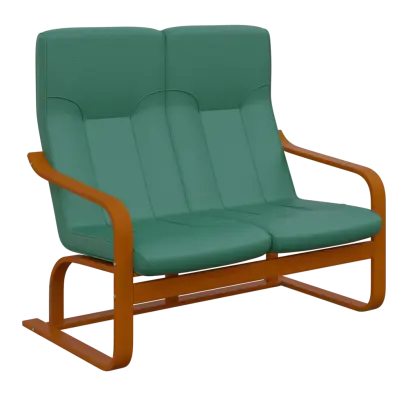 BO - 2 dvojkřeslo, dřevěná kostra, moření třešeň, koženka OTO T 4, tyrkysová